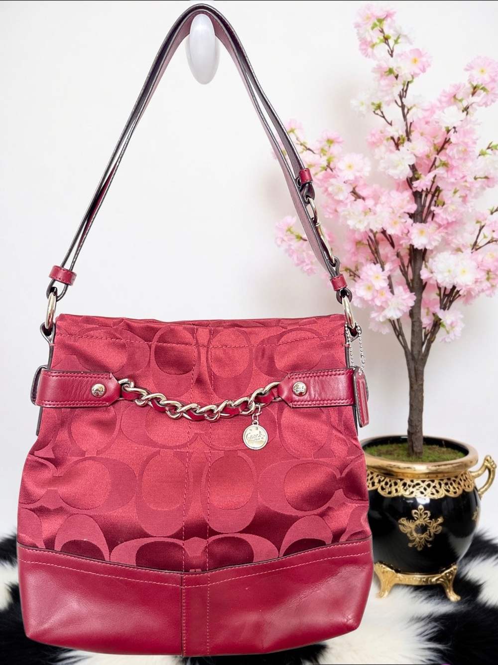 COACH SIGNATURE SATEEN CHAIN DUFFEL CONVERTIBLE BAG